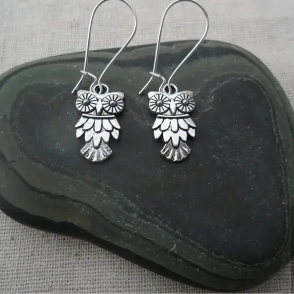 Support your host Silver Owl Drop Antiqued Dangle Boho Chic Earrings Jewelry - Picture 4 of 4